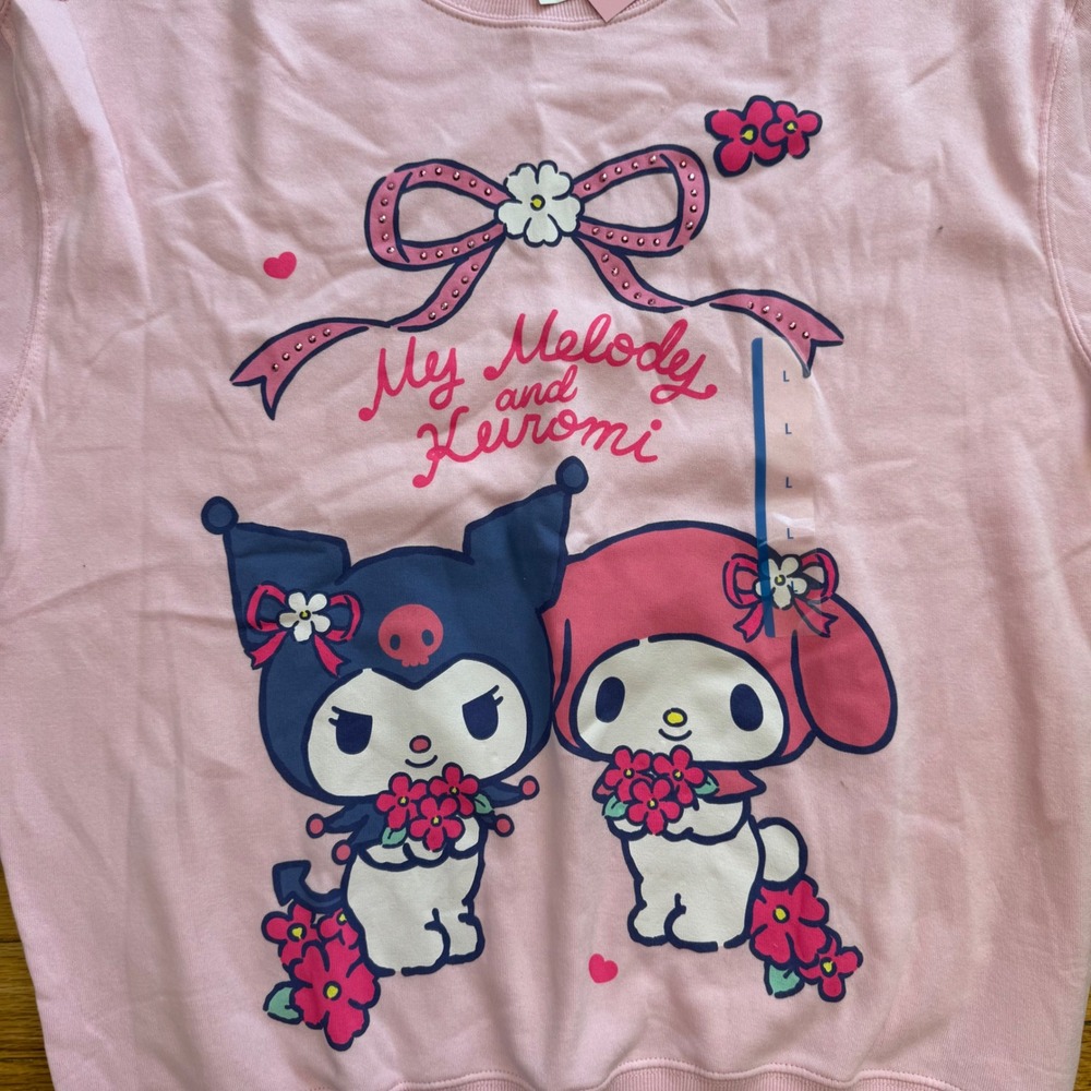 Sanrio‎ My Melody Kuromi Festival Bloom Pink Rhinestone Sweatshirt Large NWT